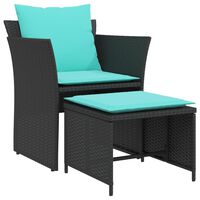 vidaXL Gartenstuhl mit Fußhocker Schwarz Poly Rattan