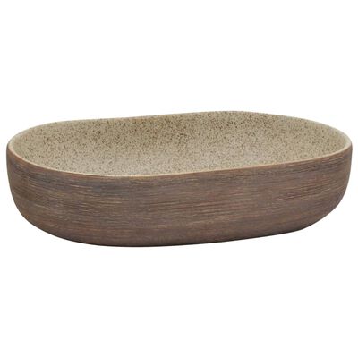 vidaXL Aufsatzwaschbecken Sandfarben Braun Oval 59x40x14 cm Keramik