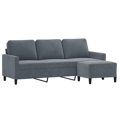 vidaXL 3-Sitzer-Sofa mit Hocker Dunkelgrau 180 cm Samt