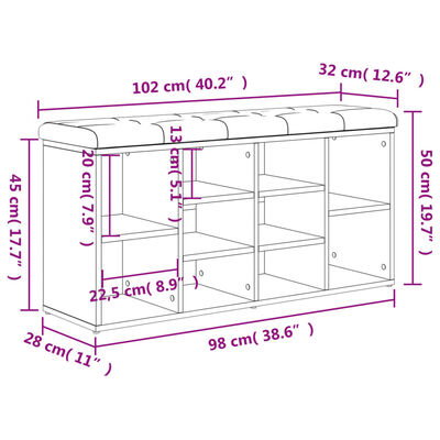 vidaXL Schuhbank Sonoma-Eiche 102x32x50 cm Holzwerkstoff