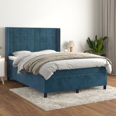 vidaXL Boxspringbett mit Matratze Dunkelblau 140x190 cm Samt