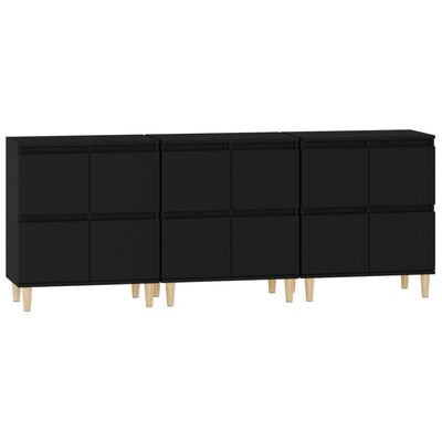 vidaXL Sideboards 3 Stk. Schwarz 60x35x70 cm Holzwerkstoff