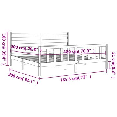 vidaXL Massivholzbett mit Kopfteil 180x200 cm