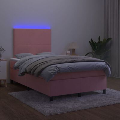 vidaXL Boxspringbett mit Matratze & LED Rosa 120x190 cm Samt