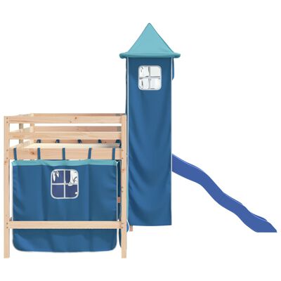 vidaXL Kinderhochbett mit Turm Blau 80x200 cm Massivholz Kiefer