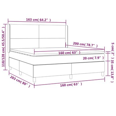 vidaXL Boxspringbett mit Matratze & LED Dunkelblau 160x200 cm Samt