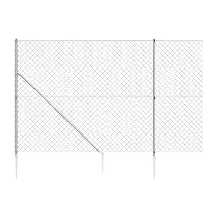 vidaXL Maschendrahtzaun mit Bodenhülsen Silbern 2x25 m