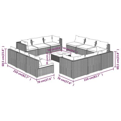 vidaXL 13-tlg. Garten-Lounge-Set mit Kissen Poly Rattan Grau