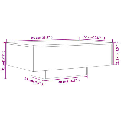 vidaXL Couchtisch mit LED-Leuchten Räuchereiche 85x55x31 cm