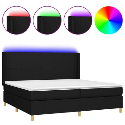 vidaXL Boxspringbett mit Matratze & LED Schwarz 200x200 cm Stoff