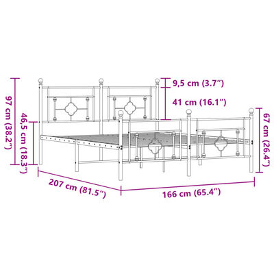 vidaXL Metallbett ohne Matratze mit Fußteil Schwarz 160x200 cm