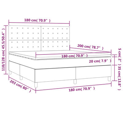 vidaXL Boxspringbett mit Matratze Dunkelgrau 180x200 cm Stoff