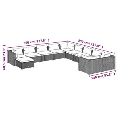 vidaXL 11-tlg. Garten-Lounge-Set mit Kissen Poly Rattan Grau