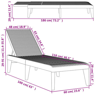 vidaXL Sonnenliege Grau 186x60x29 cm PP