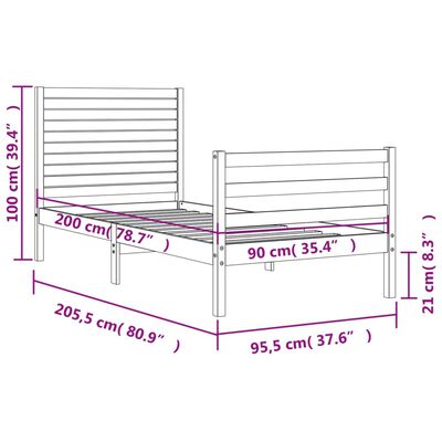 vidaXL Massivholzbett mit Kopfteil Schwarz 90x200 cm