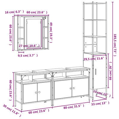 vidaXL 4-tlg. Badmöbel-Set Schwarz Holzwerkstoff