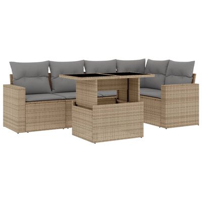 vidaXL 6-tlg. Garten-Sofagarnitur mit Kissen Beige Poly Rattan