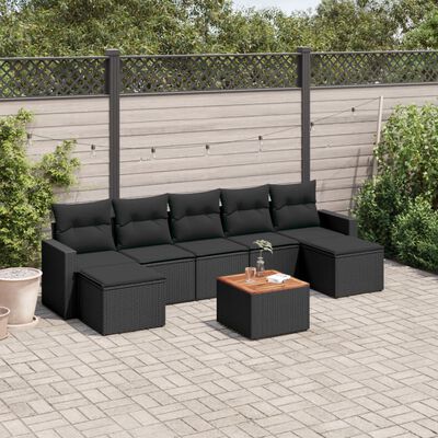 vidaXL 8-tlg. Garten-Sofagarnitur mit Kissen Schwarz Poly Rattan