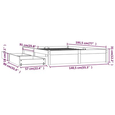 vidaXL Bett mit Schubladen Schwarz 135x190 cm