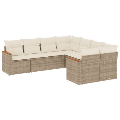 vidaXL 8-tlg. Garten-Sofagarnitur mit Kissen Beige Poly Rattan