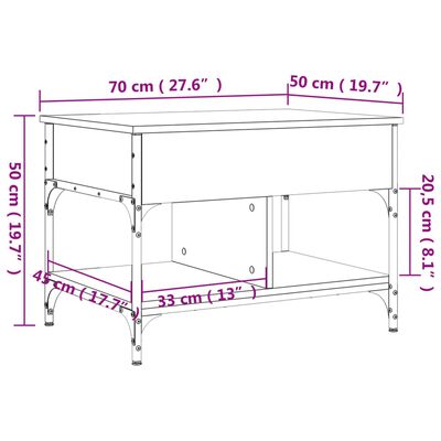 vidaXL Couchtisch Grau Sonoma 70x50x50 cm Holzwerkstoff und Metall