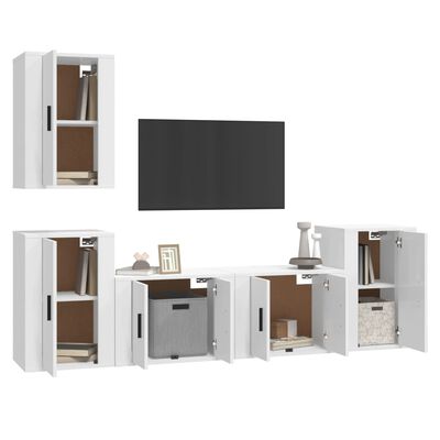 vidaXL 5-tlg. TV-Schrank-Set Hochglanz-Weiß Holzwerkstoff