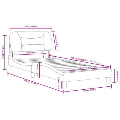 vidaXL Bettgestell mit LED Weiß und Schwarz 90x190 cm Kunstleder