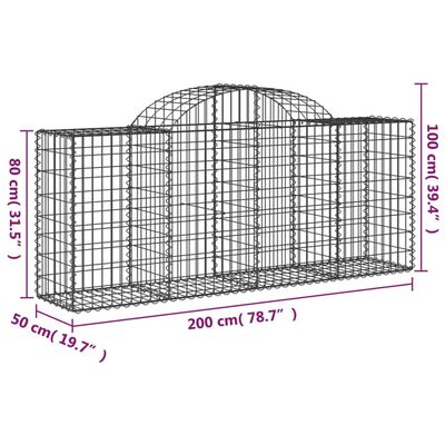 vidaXL Gabionen mit Hochbogen 2 Stk. 200x50x80/100 cm Verzinktes Eisen