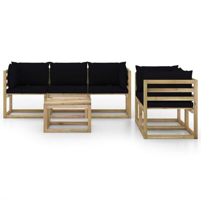 vidaXL 6-tlg. Garten-Lounge-Set mit Schwarzen Kissen