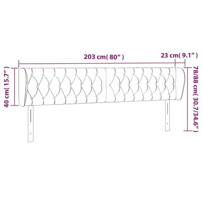 vidaXL Kopfteil mit Ohren Dunkelgrau 203x23x78/88 cm Samt