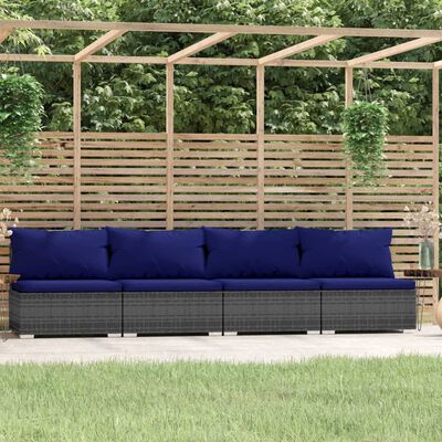 vidaXL 4-Sitzer-Sofa mit Kissen Grau Poly Rattan