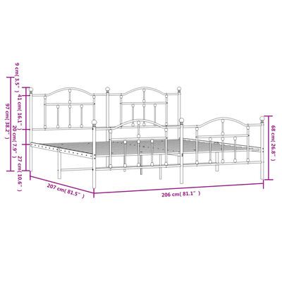 vidaXL Bettgestell mit Kopf- und Fußteil Metall Weiß 200x200 cm