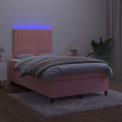 vidaXL Boxspringbett mit Matratze & LED Rosa 120x200 cm Samt