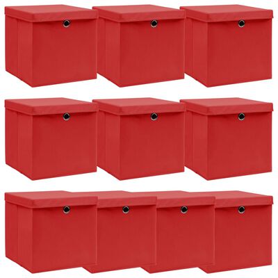 vidaXL Aufbewahrungsboxen mit Deckeln 10 Stk. Rot 32x32x32 cm Stoff