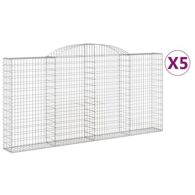 vidaXL Gabionen mit Hochbogen 5 Stk. 300x30x140/160cm Verzinktes Eisen