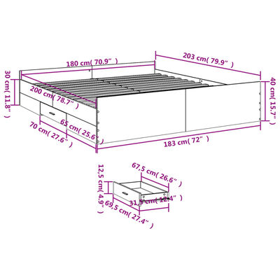 vidaXL Bettgestell mit Schubladen Betongrau 180x200 cm Holzwerkstoff