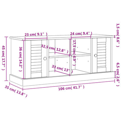 vidaXL Schuhbank VIGO 106x35x45 cm Massivholz Kiefer