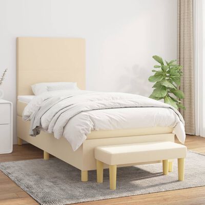 vidaXL Boxspringbett mit Matratze Creme 100x200 cm Stoff