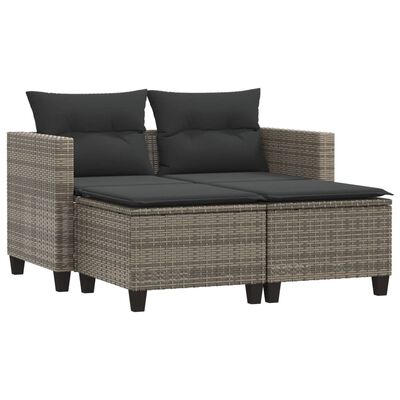 vidaXL Gartensofa 2-Sitzer mit Hockern Grau Poly Rattan