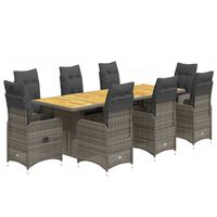 vidaXL 9-tlg. Garten-Bistro-Set mit Kissen Grau Poly Rattan