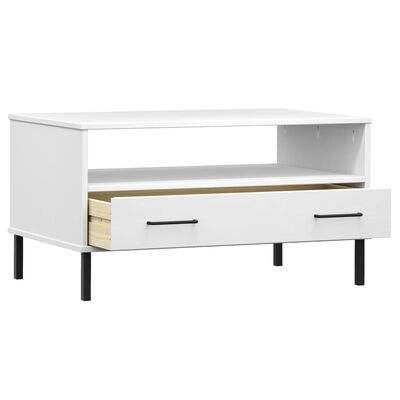 vidaXL Couchtisch OSLO mit Metallbeinen Weiß 85x50x45 cm Massivholz