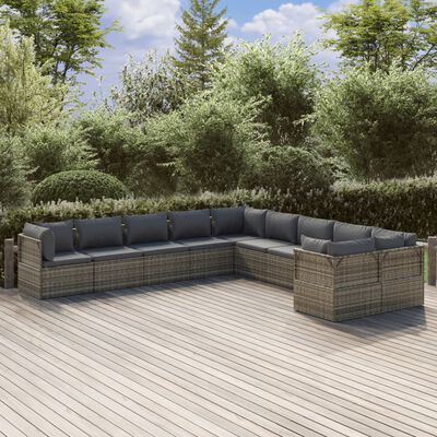 vidaXL 10-tlg. Garten-Lounge-Set mit Kissen Grau Poly Rattan