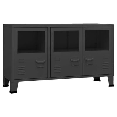 vidaXL Industrial Sideboard Schwarz 105x35x62 cm Metall und Glas