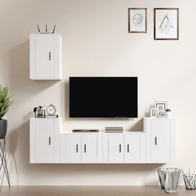 vidaXL 5-tlg. TV-Schrank-Set Hochglanz-Weiß Holzwerkstoff