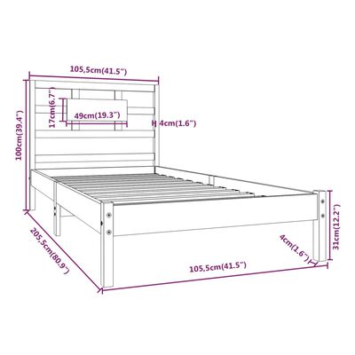 vidaXL Massivholzbett Weiß 100x200 cm