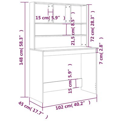 vidaXL Schreibtisch mit Regal Hochglanzweiß 102x45x148cm Holzwerkstoff