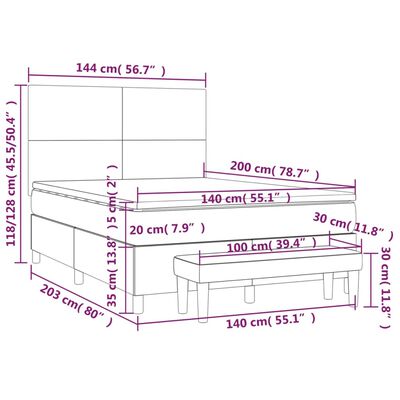 vidaXL Boxspringbett mit Matratze Schwarz 140x200 cm Kunstleder