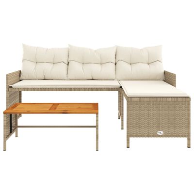 vidaXL Gartensofa in L-Form mit Tisch und Kissen Beige Poly Rattan