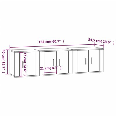 vidaXL 3-tlg. TV-Schrank-Set Hochglanz-Weiß Holzwerkstoff