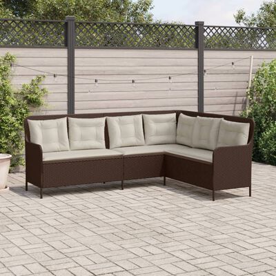 vidaXL Gartensofa in L-Form mit Kissen Braun Poly Rattan